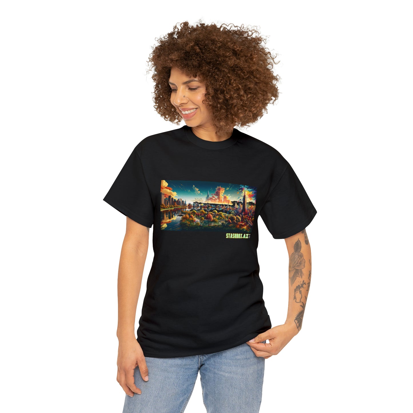 Unisex Heavy Cotton T-Shirt Dreamlike Illustration of a City New York 004