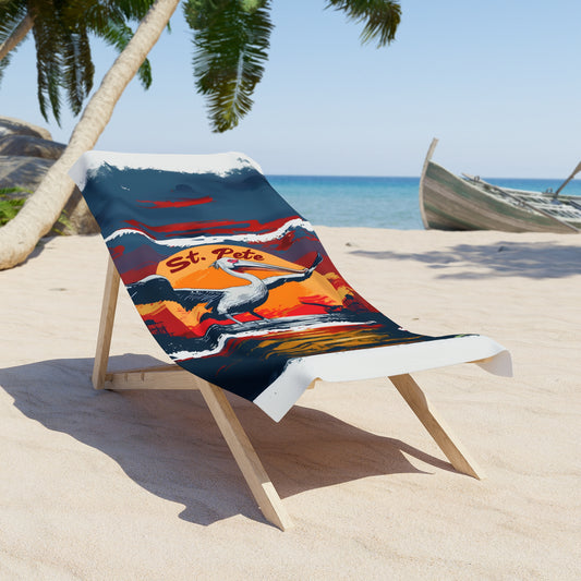 St. Pete Pelican Beach Towel - Vertical Design 010