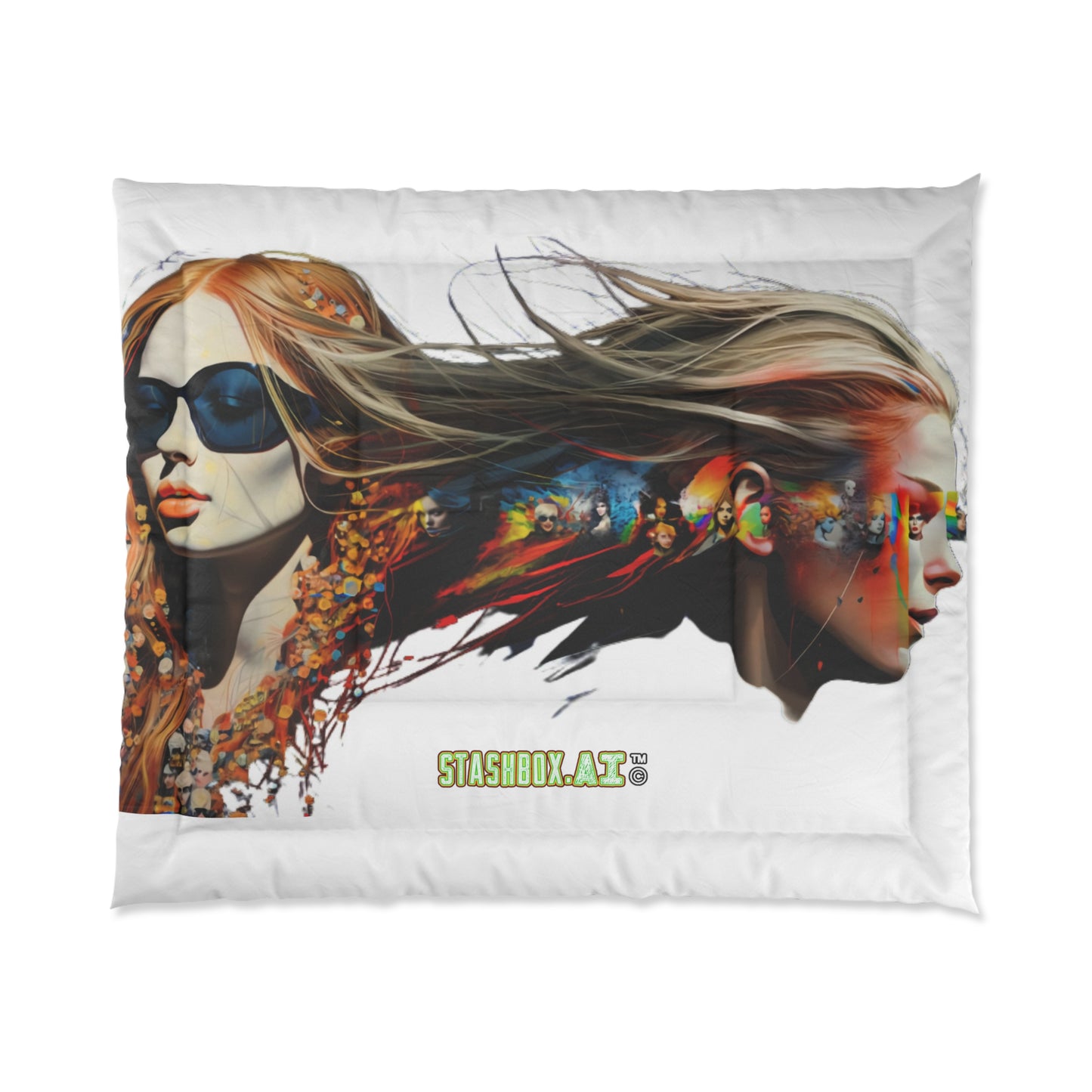 Bedding Comforter Beautiful Model w/Sunglasses Drawn with Rainbow Ink #014