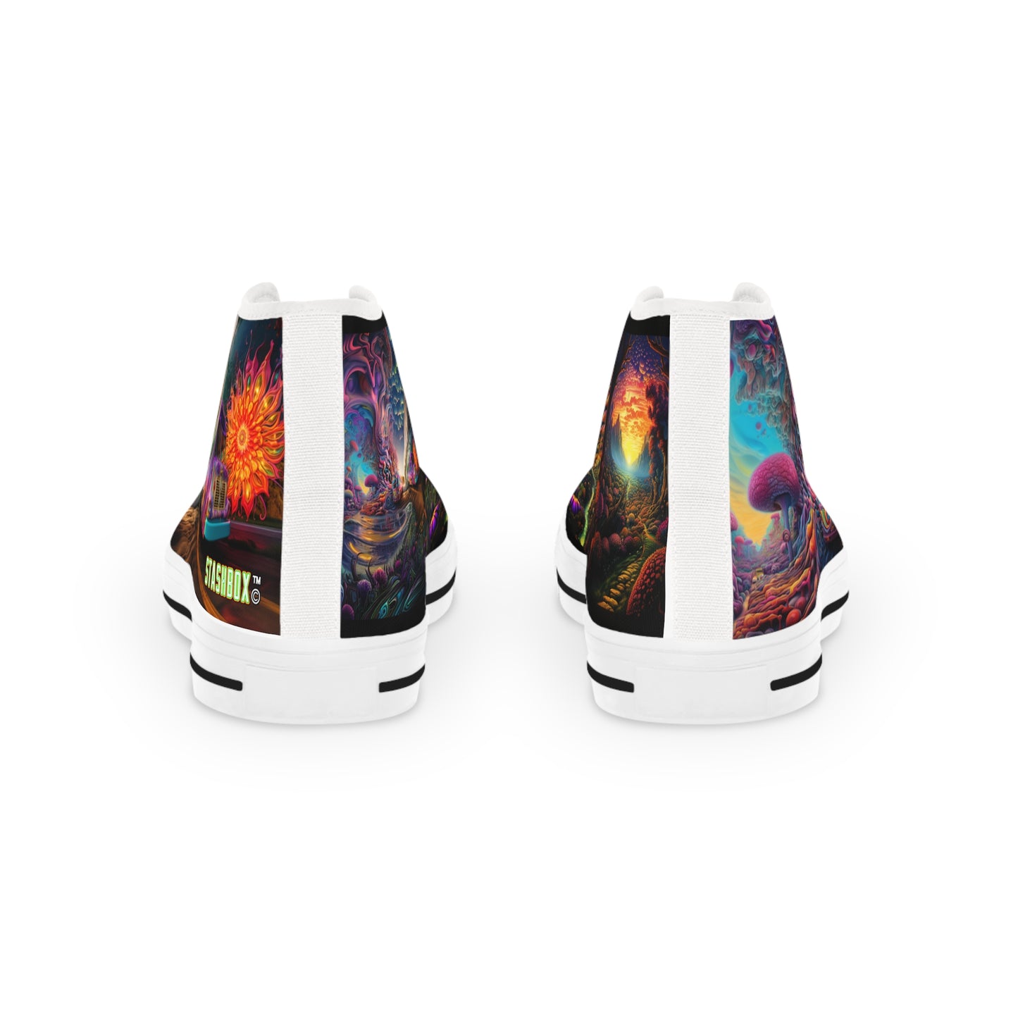 STASHBOX.AI High Top Psychedelic 001 Shoes featuring original music and psychedelic artwork