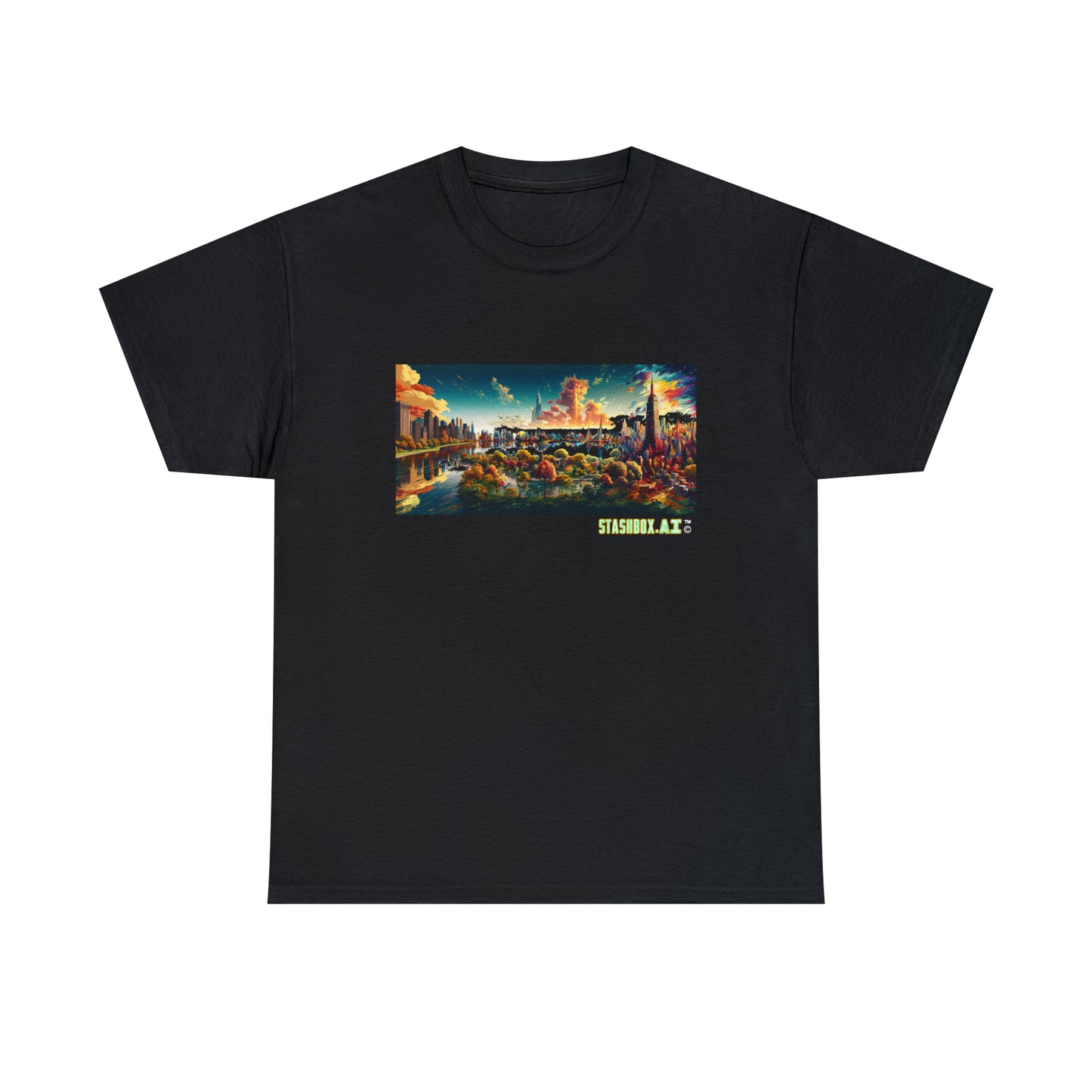 Unisex Heavy Cotton T-Shirt Dreamlike Illustration of a City New York 004