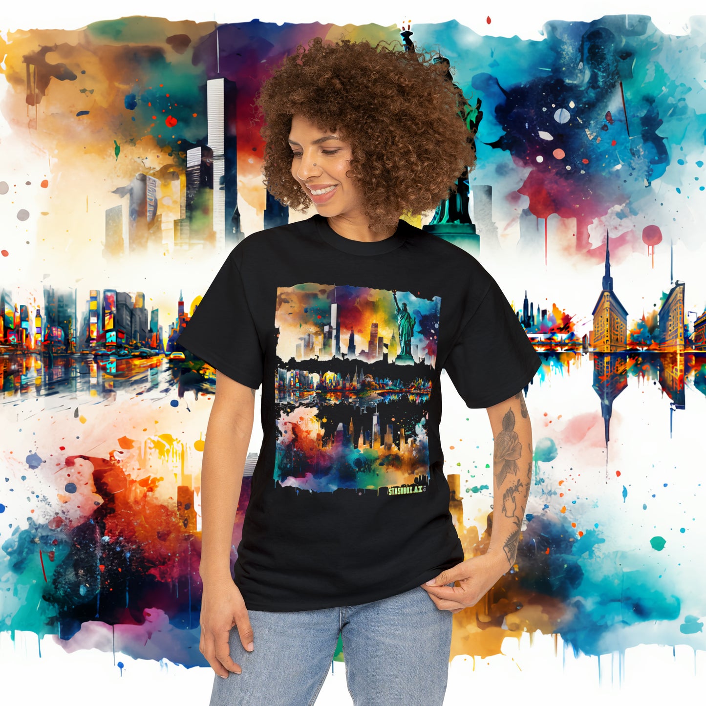 Artistic Statue of Liberty Watercolor Tee - Stashbox Design