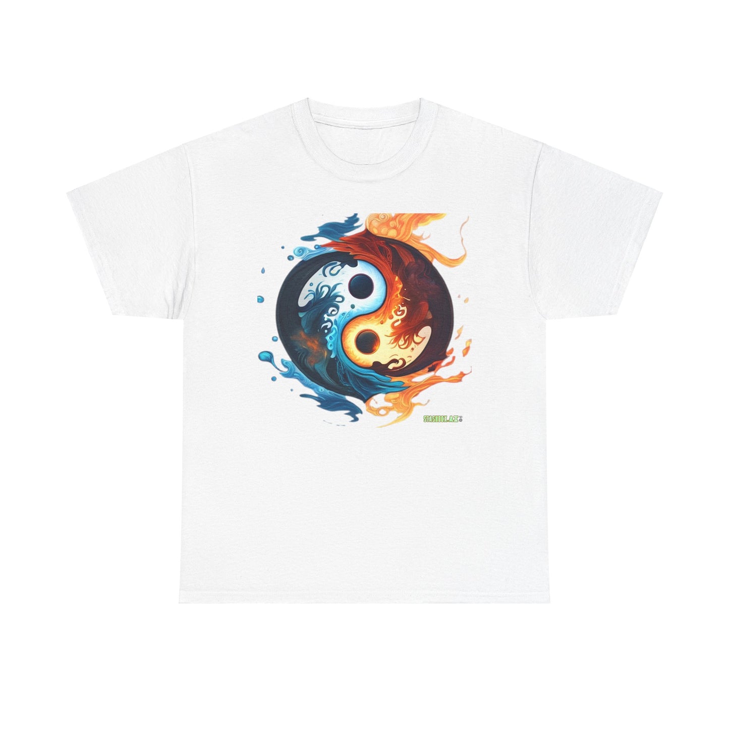 Unisex Heavy Cotton T-Shirt Colorful Yin Yang Symbol by Joel Lovett 001