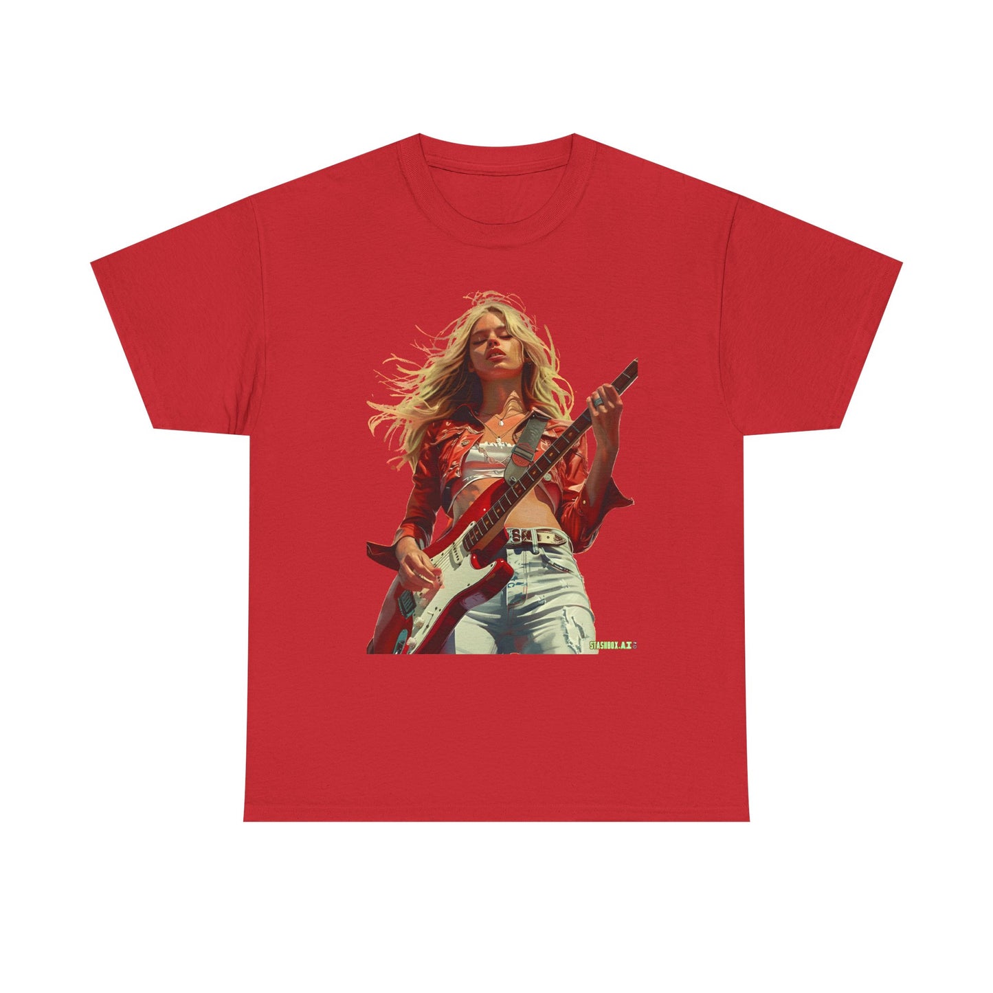 Unisex Heavy Cotton T-Shirt Girl Guitarist Rocking 013
