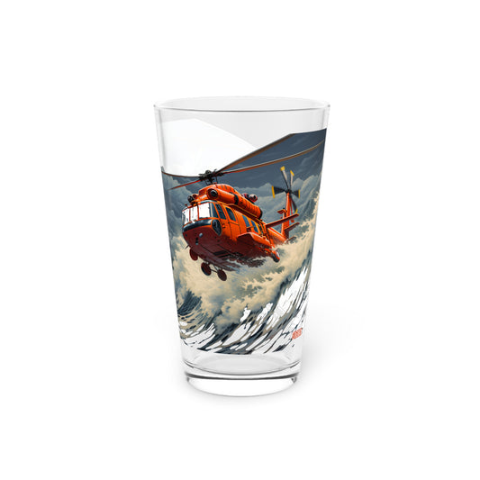 Pint Glass 16oz Helicopter Surfing Huge Ocean Wave 055