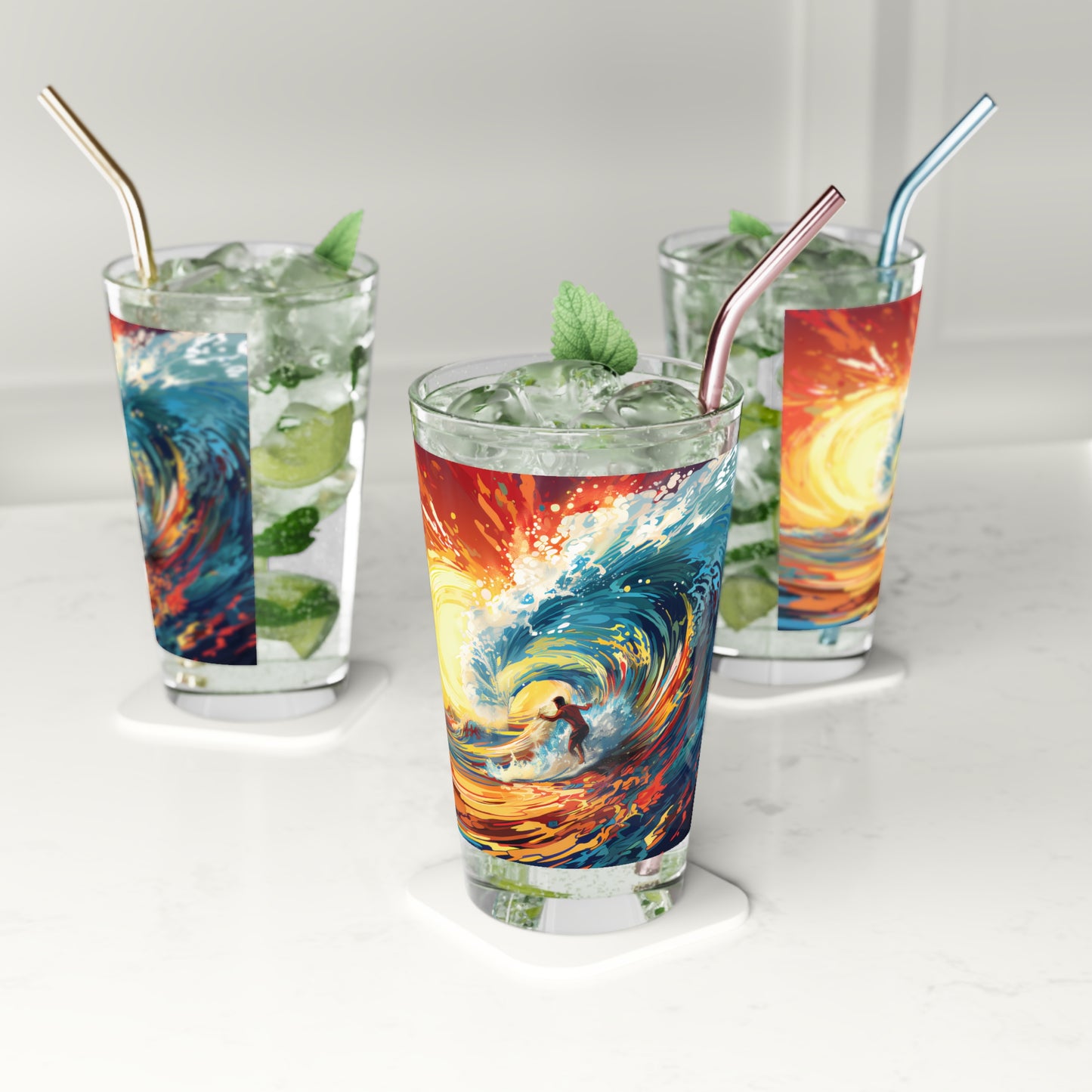 Indulge in psychedelic vibes with our Colorful Paint Drip Art on Drum Kit Pint Glass, 16oz. Music Design #006. Your artistic beverage experience, only at Stashbox.ai.