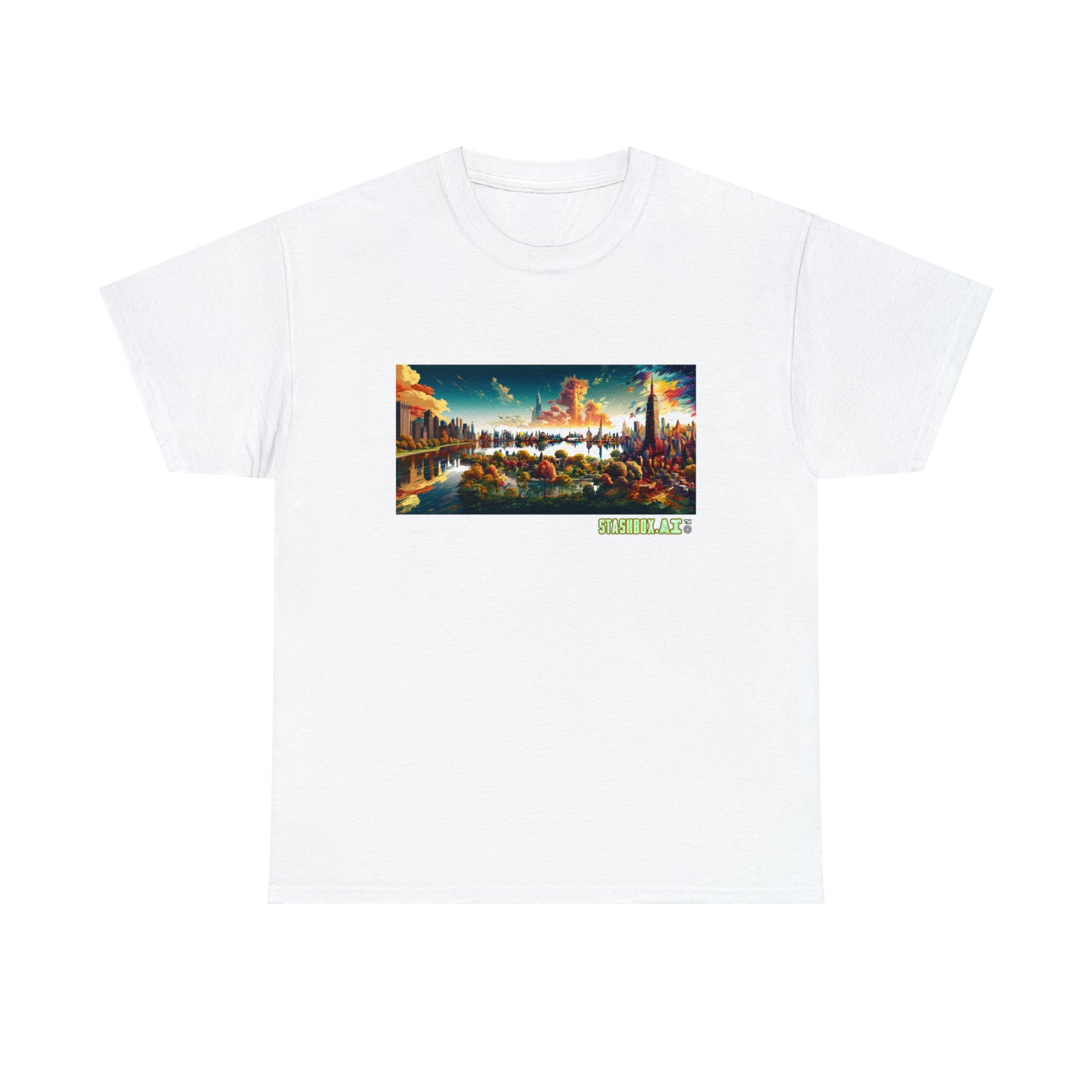 Unisex Heavy Cotton T-Shirt Dreamlike Illustration of a City New York 004
