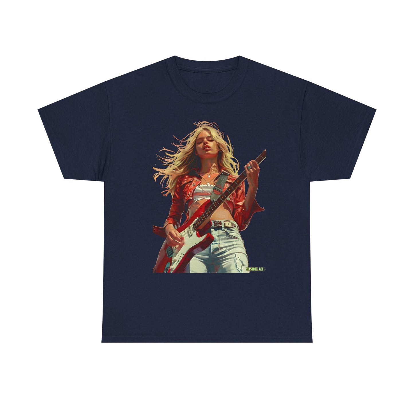 Unisex Heavy Cotton T-Shirt Girl Guitarist Rocking 013