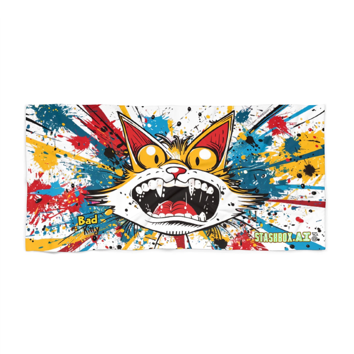 Beach Towel Bad Kitty Chaos Wild Anime Crazy Cat Towel – Vibrant Graffiti 001