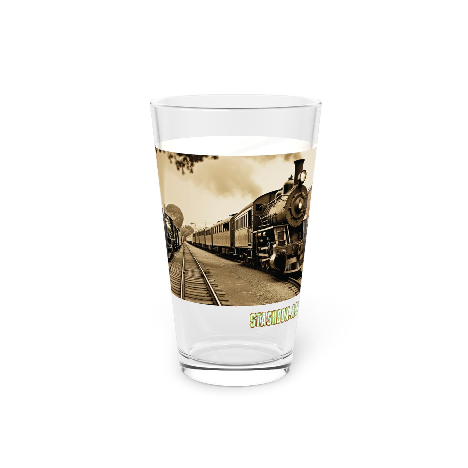 Experience the charm of yesteryears with our Old Classic Trains Pint Glass. The Tabletop Photography Style design captures the elegance of vintage trains, making every sip a reminiscent delight. #RetroRailways #StashboxMemories