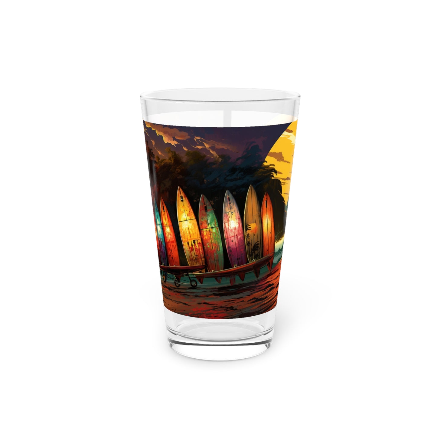 Surfboards & Waves on Tropical Beach Art Pint Glass, 16oz - Surfboards Design #007