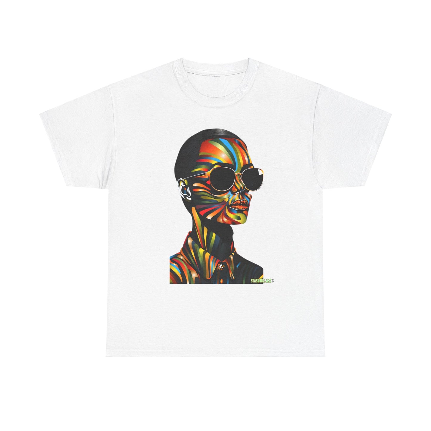 Unisex Heavy Cotton T-Shirt Beautiful Woman Rainbow Ink Drawn 002