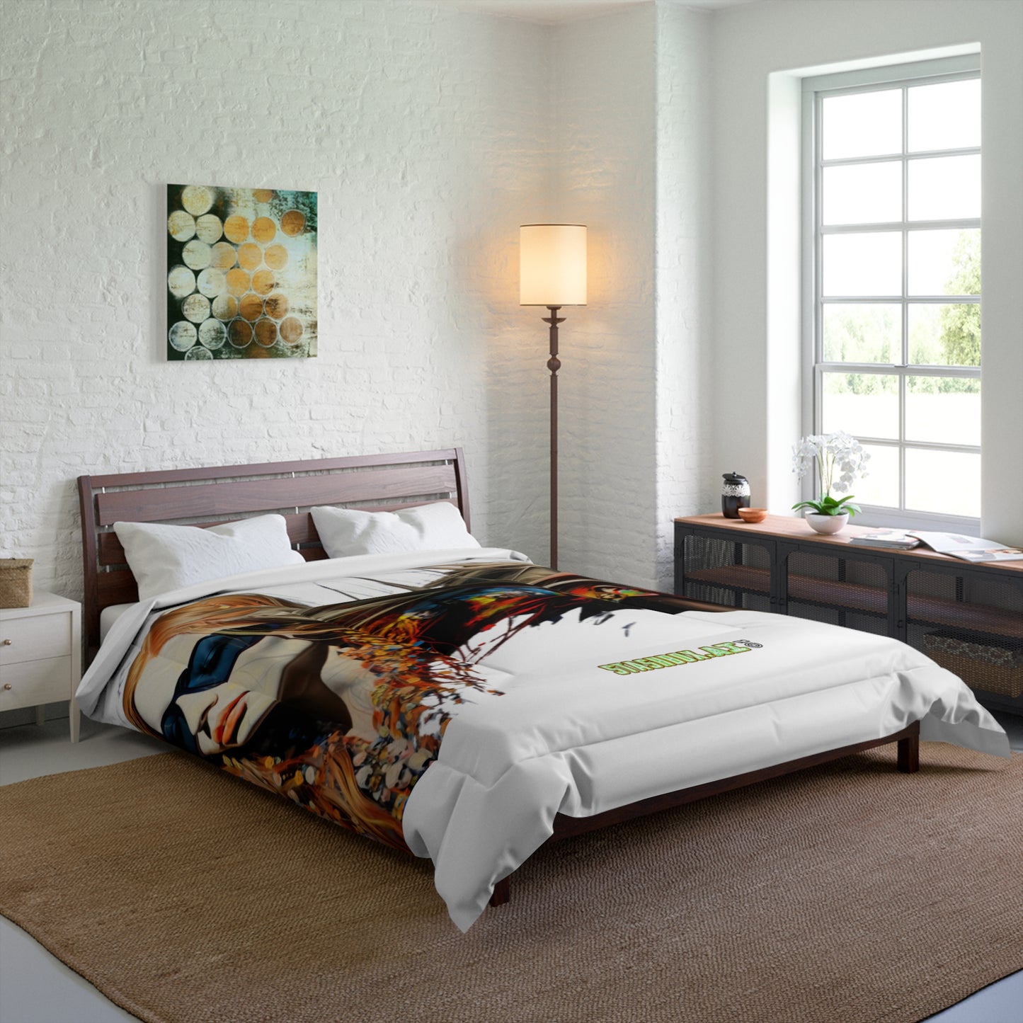 Bedding Comforter Beautiful Model w/Sunglasses Drawn with Rainbow Ink #014