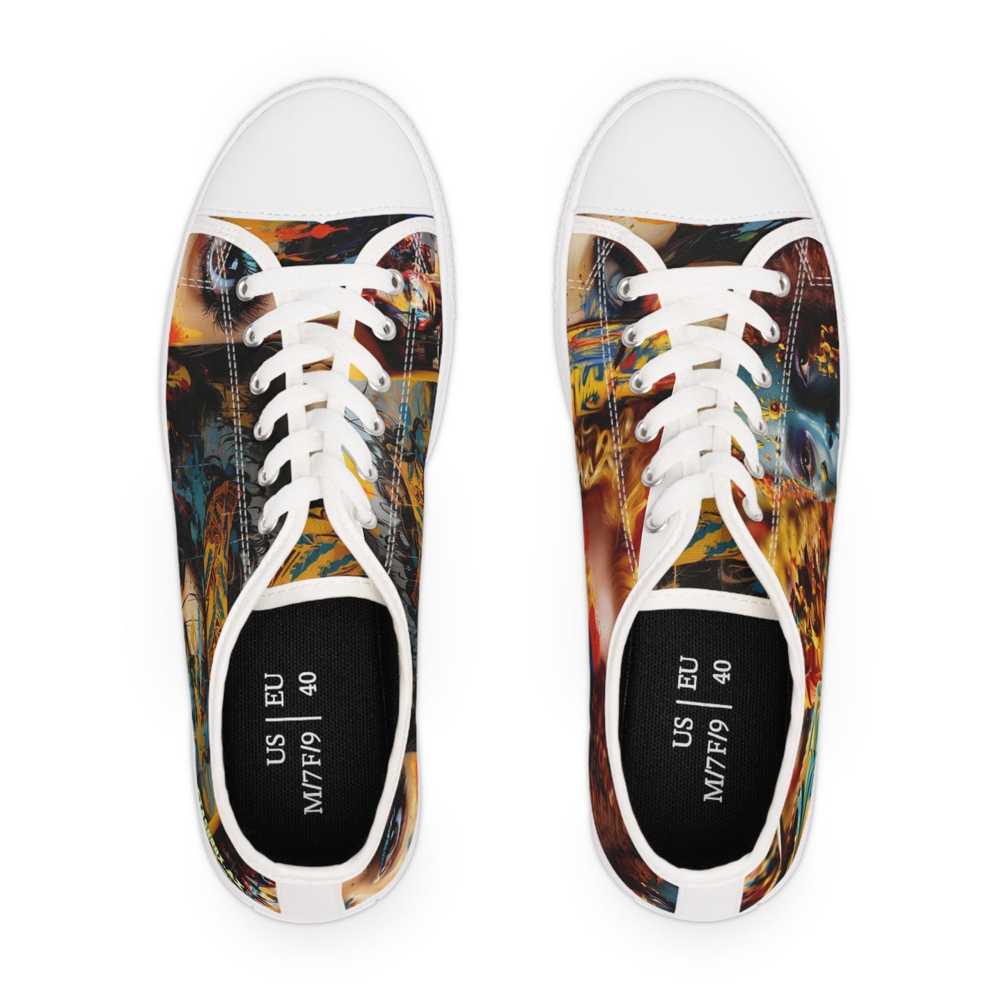 STASHBOX.AI Women's Face Custom Women's Low Top Colors Psychedelic Shoes with original music and psychedelic artwork