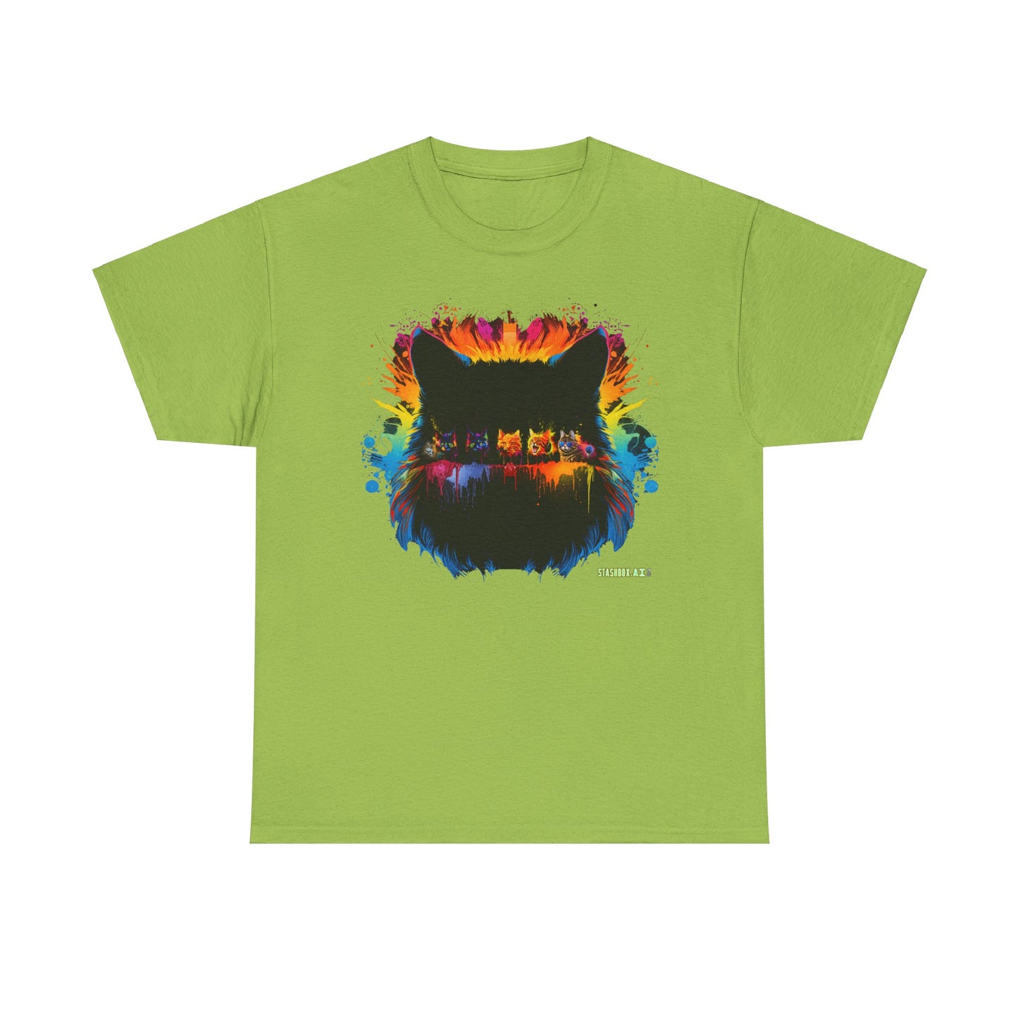 Unisex Adult Size Heavy Cotton Tshirt Colorful Cats 004