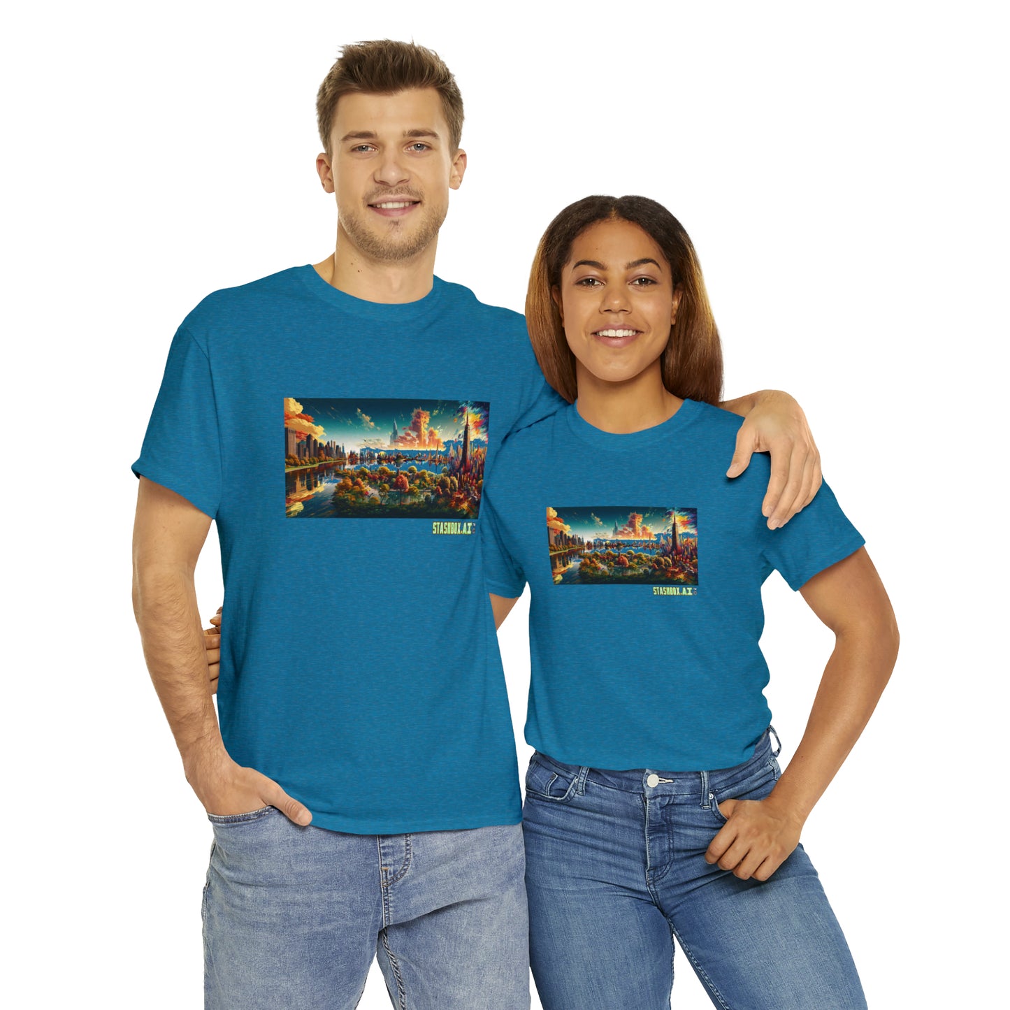 Unisex Heavy Cotton T-Shirt Dreamlike Illustration of a City New York 004