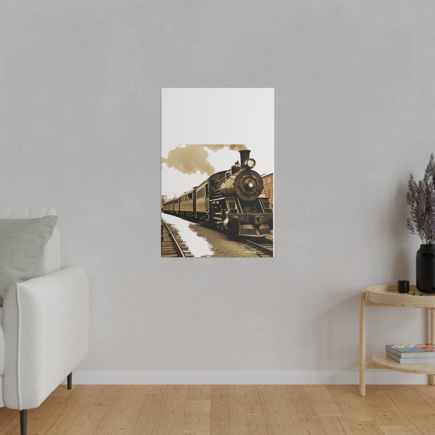 Matte Canvas, Stretched, 0.75", Classic Train Design 017