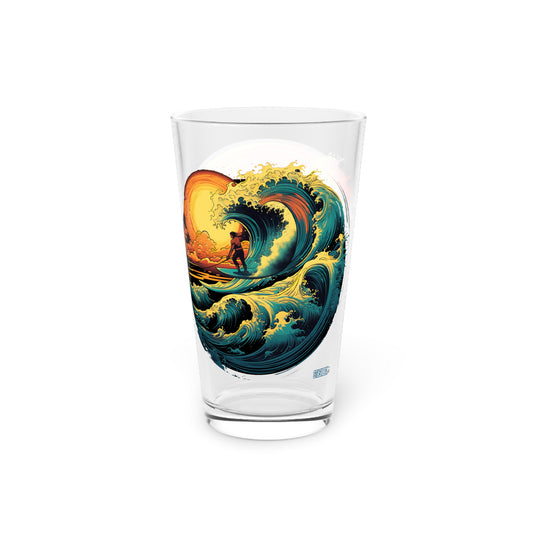 Pint Glass 16oz Colorful Sunset Wave 2-N-1 Design 044a 044b