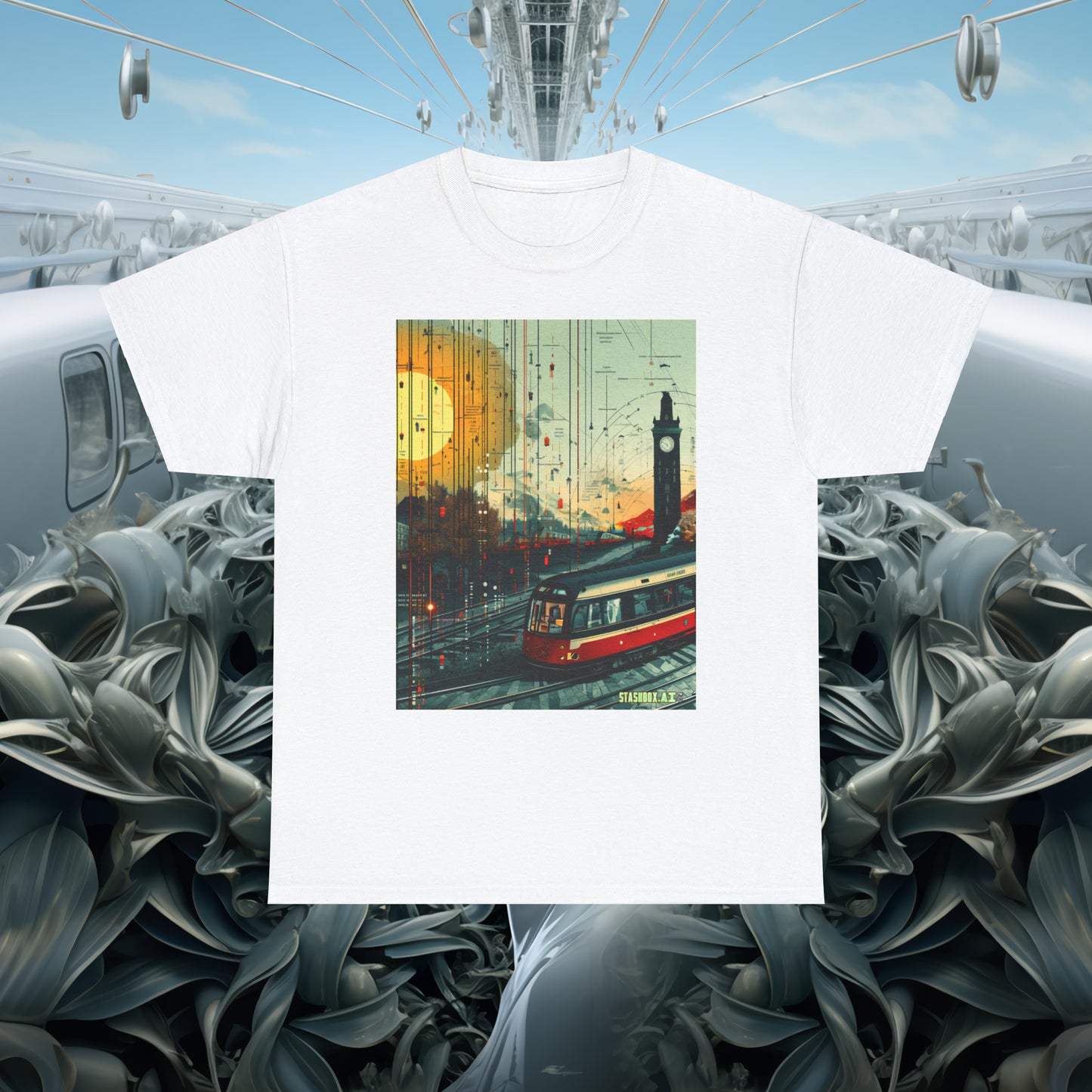 Unisex Heavy Cotton Tee Train Bauhaus Art Style Design 002