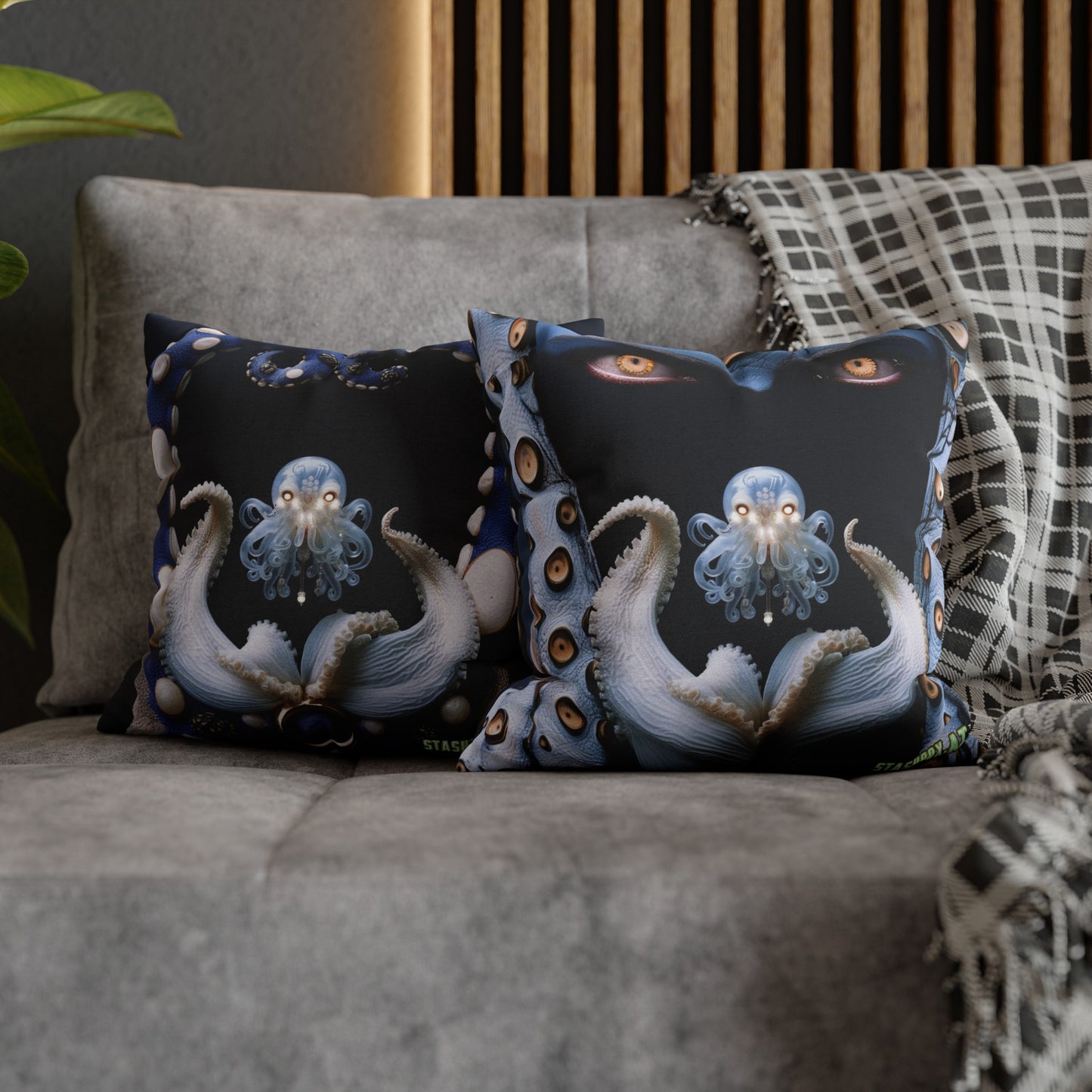 Spun Polyester Square Pillowcase Octopus 003