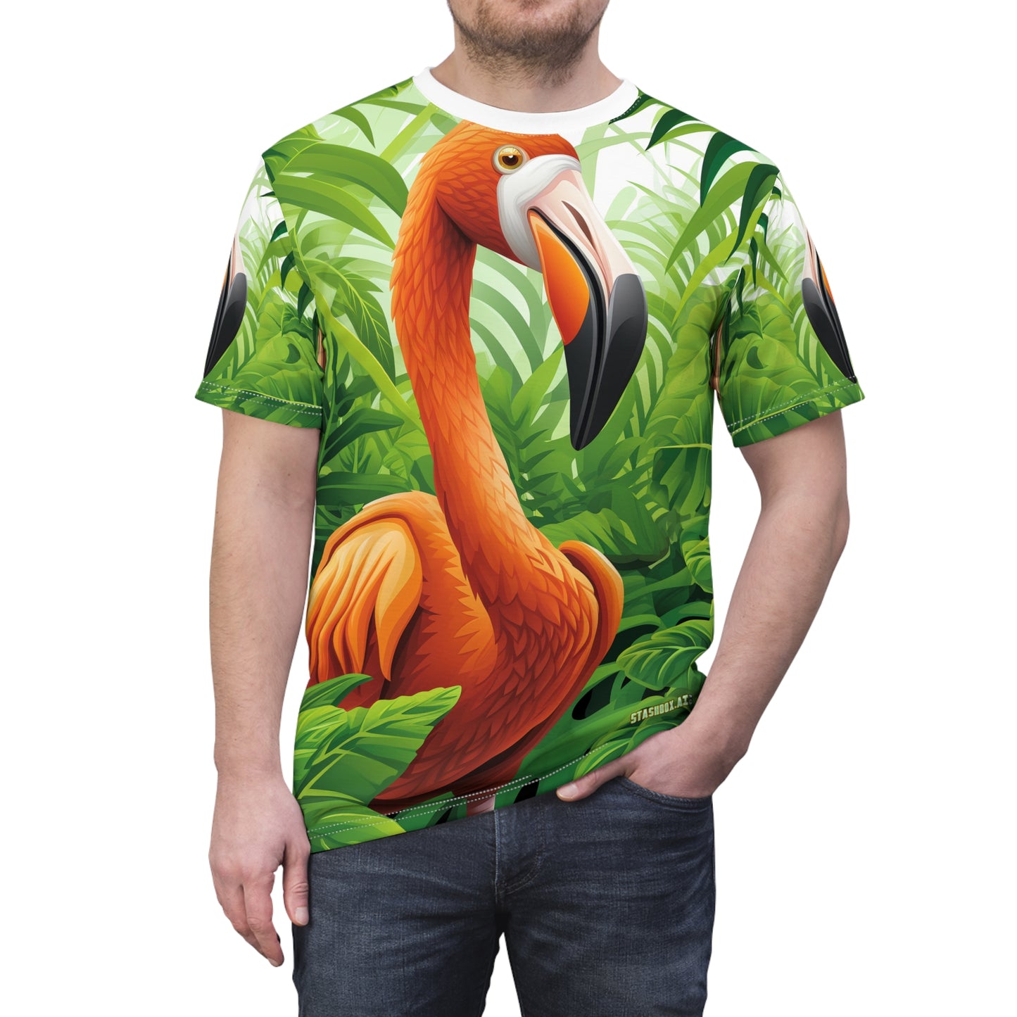 Unisex Cut & Sew TShirt (AOP) Flamingo Design 001