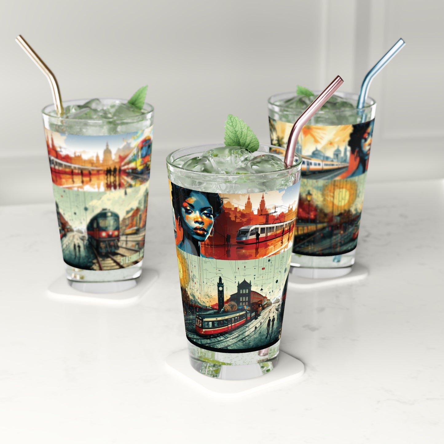 Elevate your drinking experience with our Cityscape Chronicles Pint Glass. The intricate Wimmelbilder Railway Double Mural design adds a touch of urban sophistication to your favorite beverages. #CityscapeElegance #StashboxExclusive