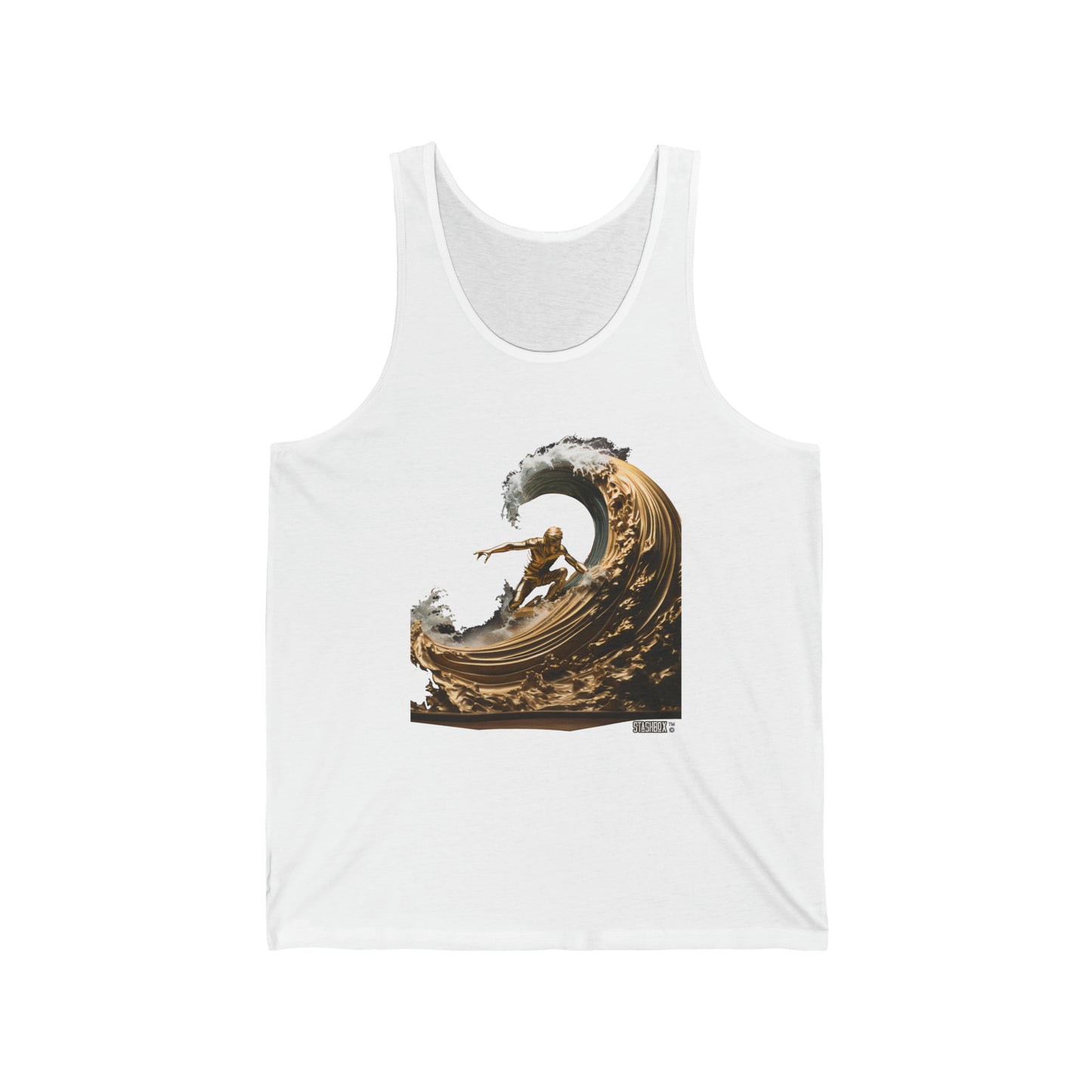 Unisex Jersey Tank Golden Wave Statue 64