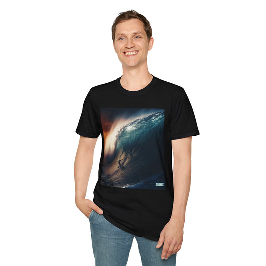 Unisex Softstyle T-Shirt Surfing Huge Wave  2 Designs on 1 48ab