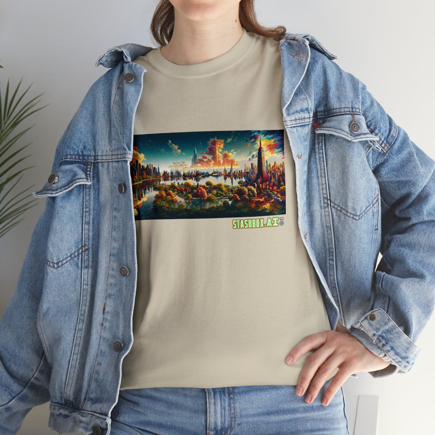 Unisex Heavy Cotton T-Shirt Dreamlike Illustration of a City New York 004