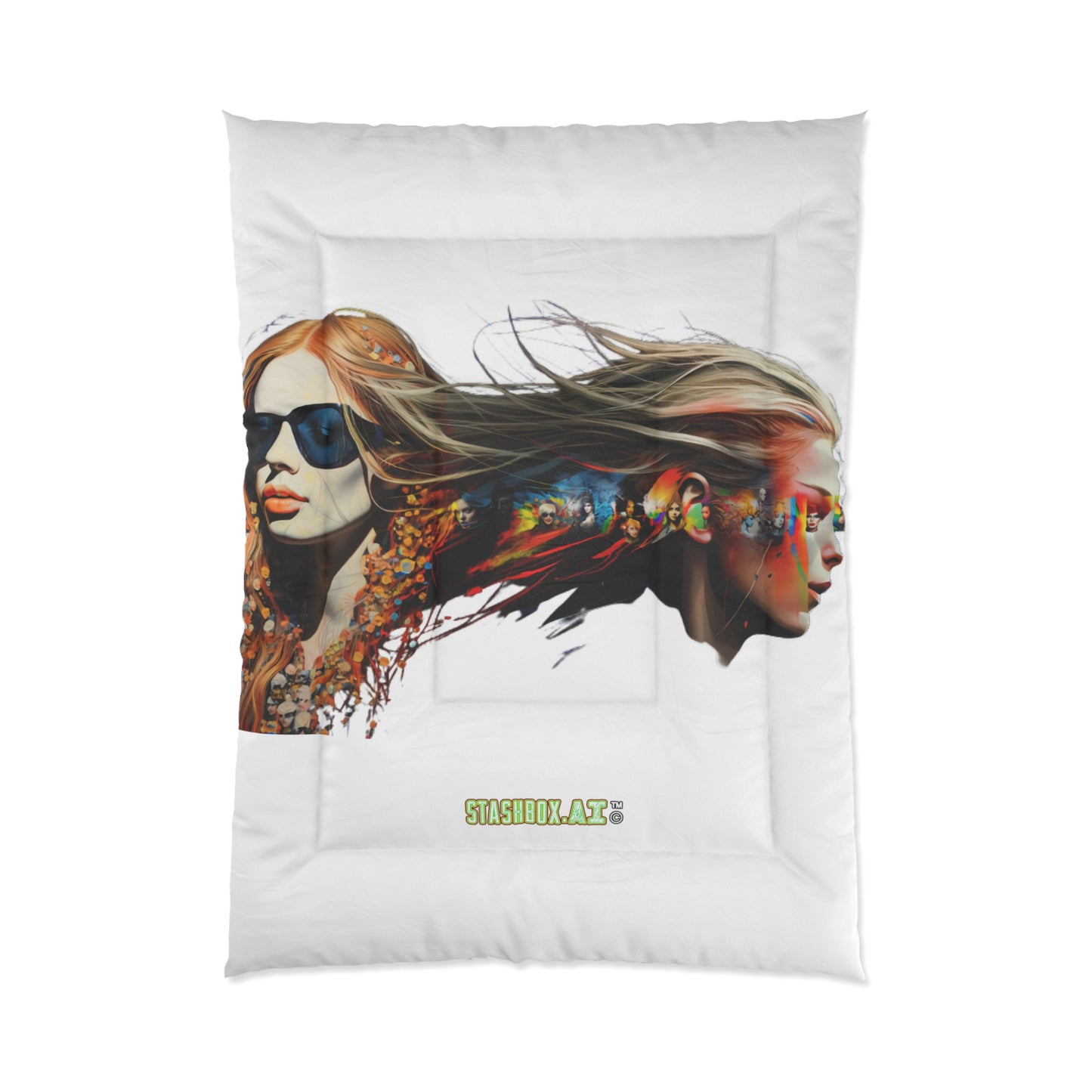 Bedding Comforter Beautiful Model w/Sunglasses Drawn with Rainbow Ink #014
