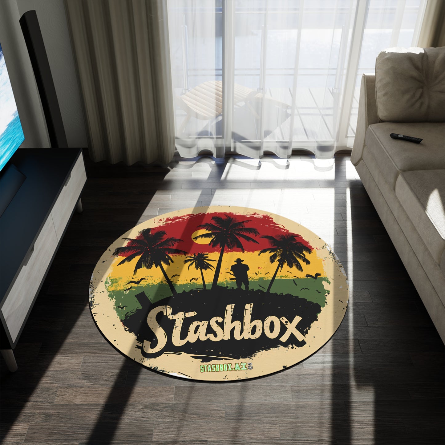Round Rug Stashbox Rasta Green Yellow Red Tropical Design 001