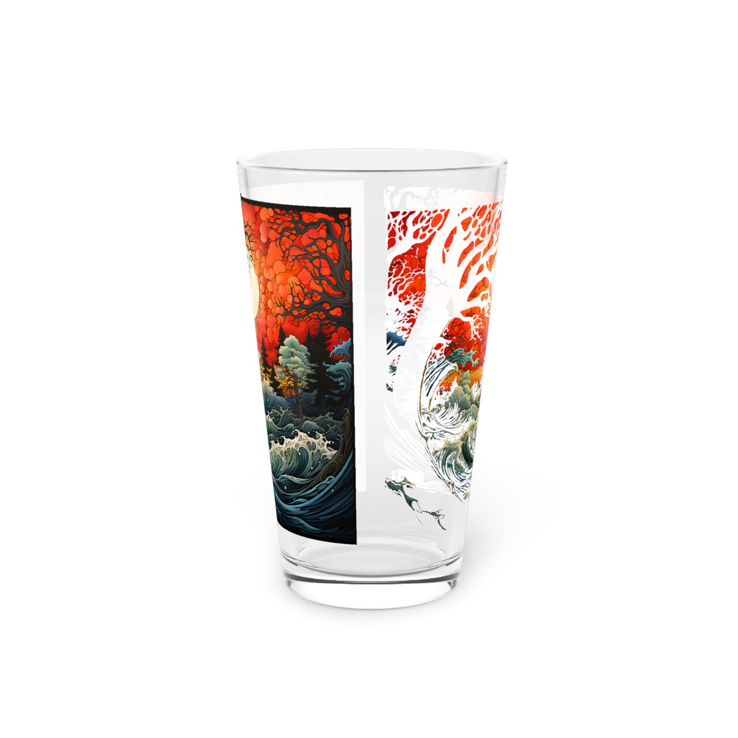 Nightmare by the Waves: Scary Sunset Night Beach 16oz Pint Glass - Waves Design #058. Beachfront chills, exclusively at Stashbox.ai.