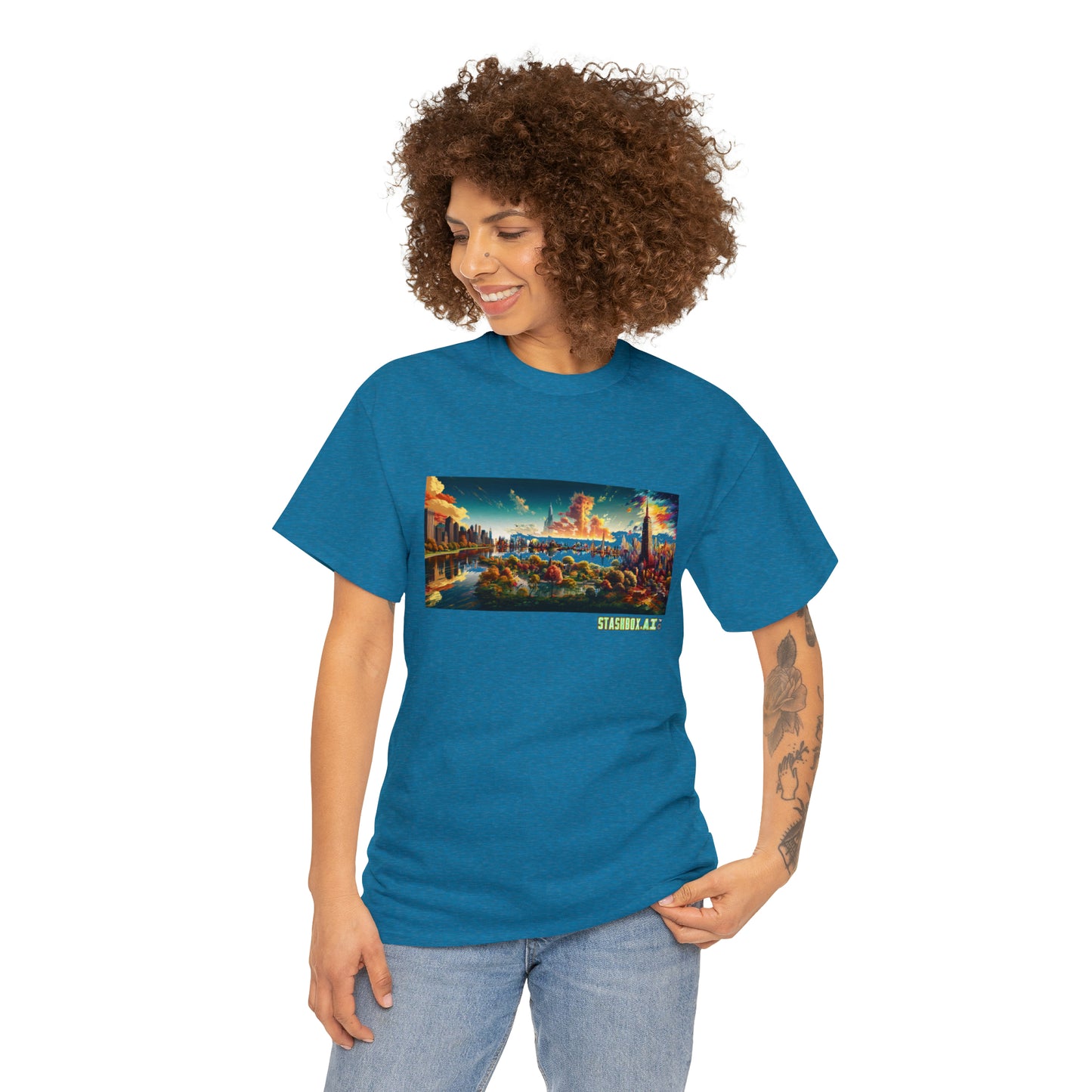 Unisex Heavy Cotton T-Shirt Dreamlike Illustration of a City New York 004