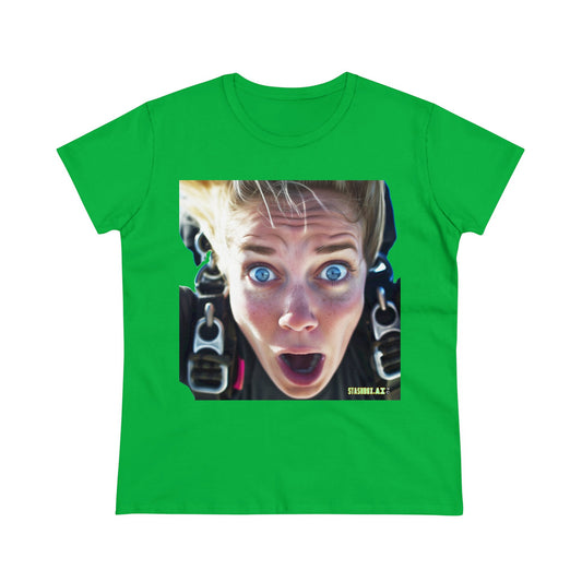 Women's Midweight Cotton Tshirt Terrified Skydiver Close Up 023