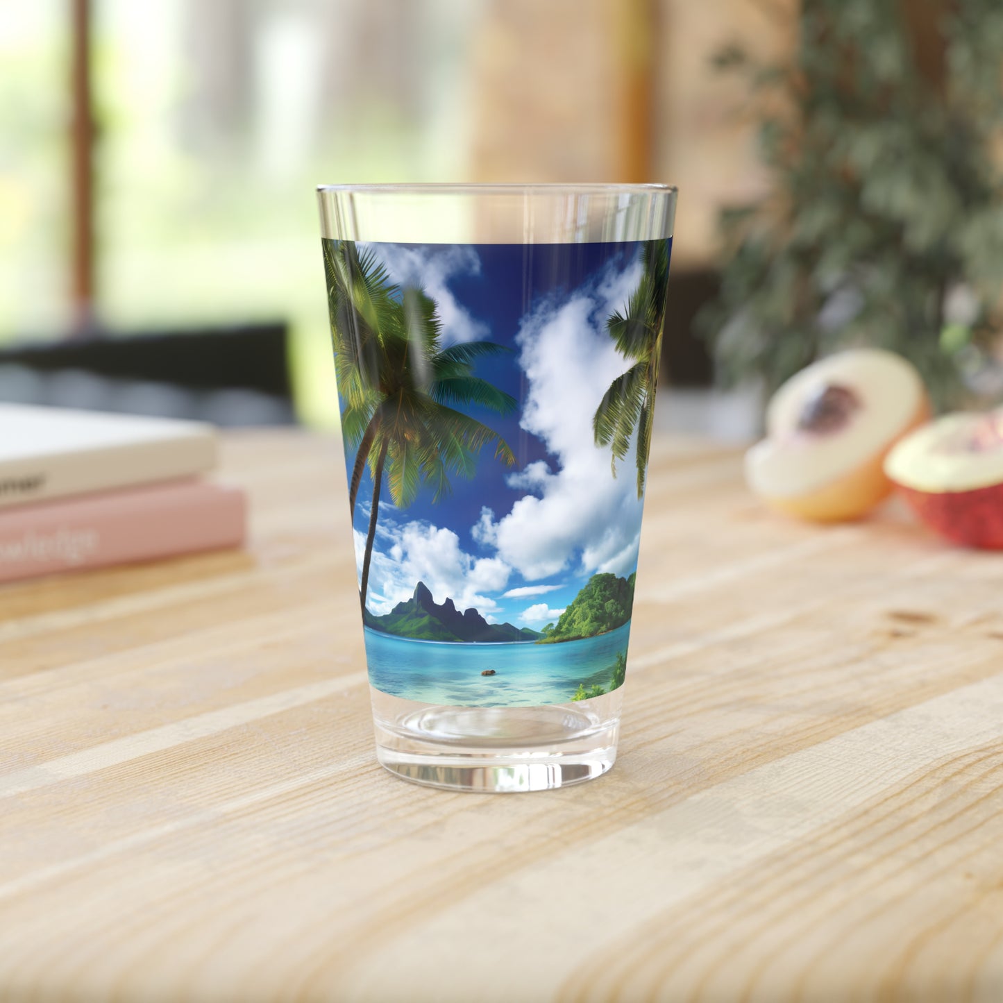 Pint Glass, 16oz Tahiti Tropical Beach Art Tropics 001