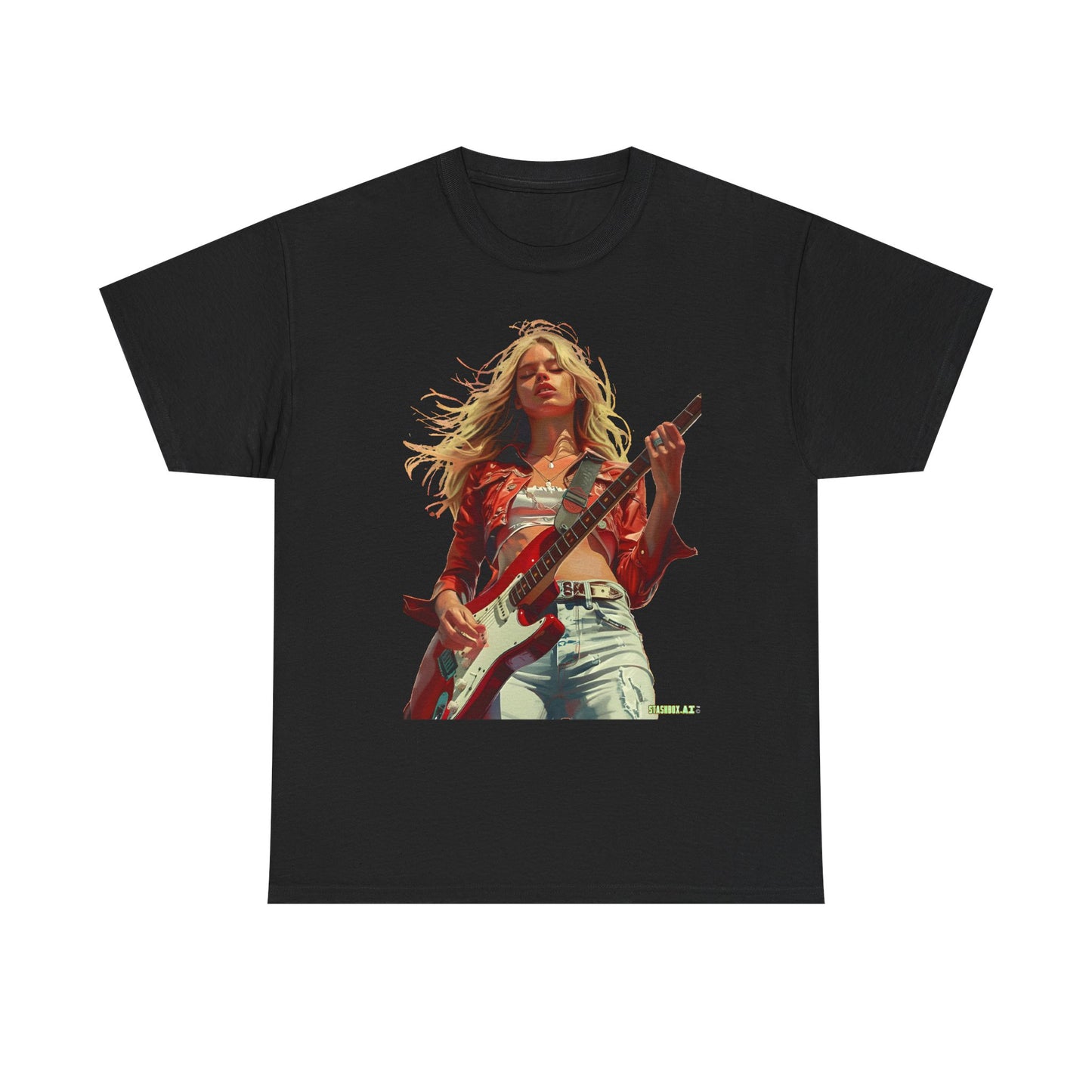 Unisex Heavy Cotton T-Shirt Girl Guitarist Rocking 013
