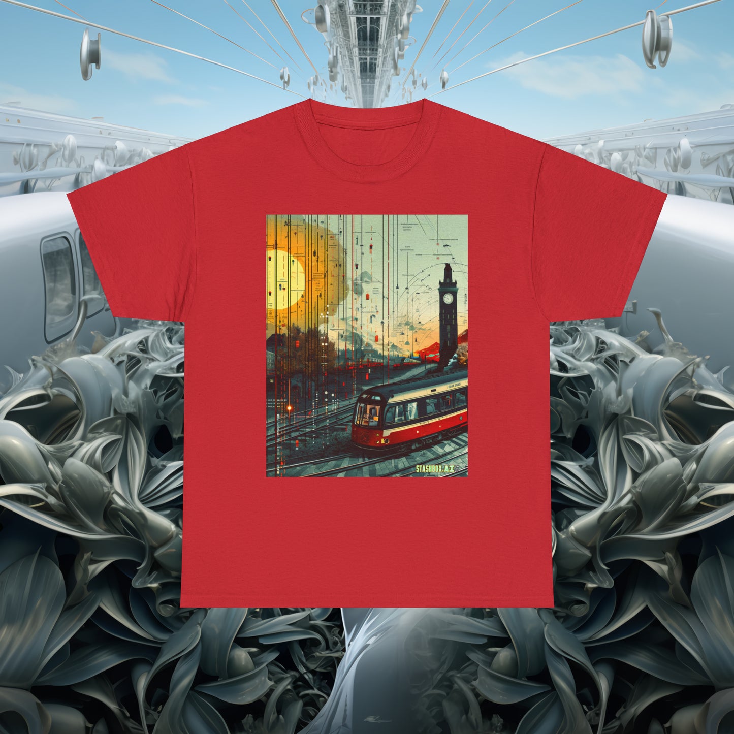 Unisex Heavy Cotton Tee Train Bauhaus Art Style Design 002