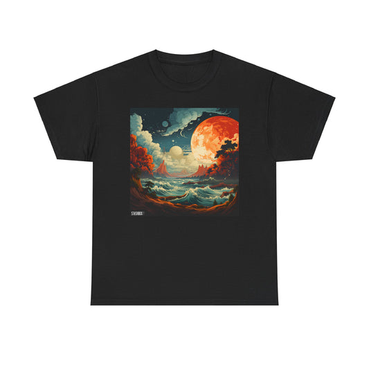 Unisex Heavy Cotton Tshirt Spacy Colorful Beach w/ Waves 37