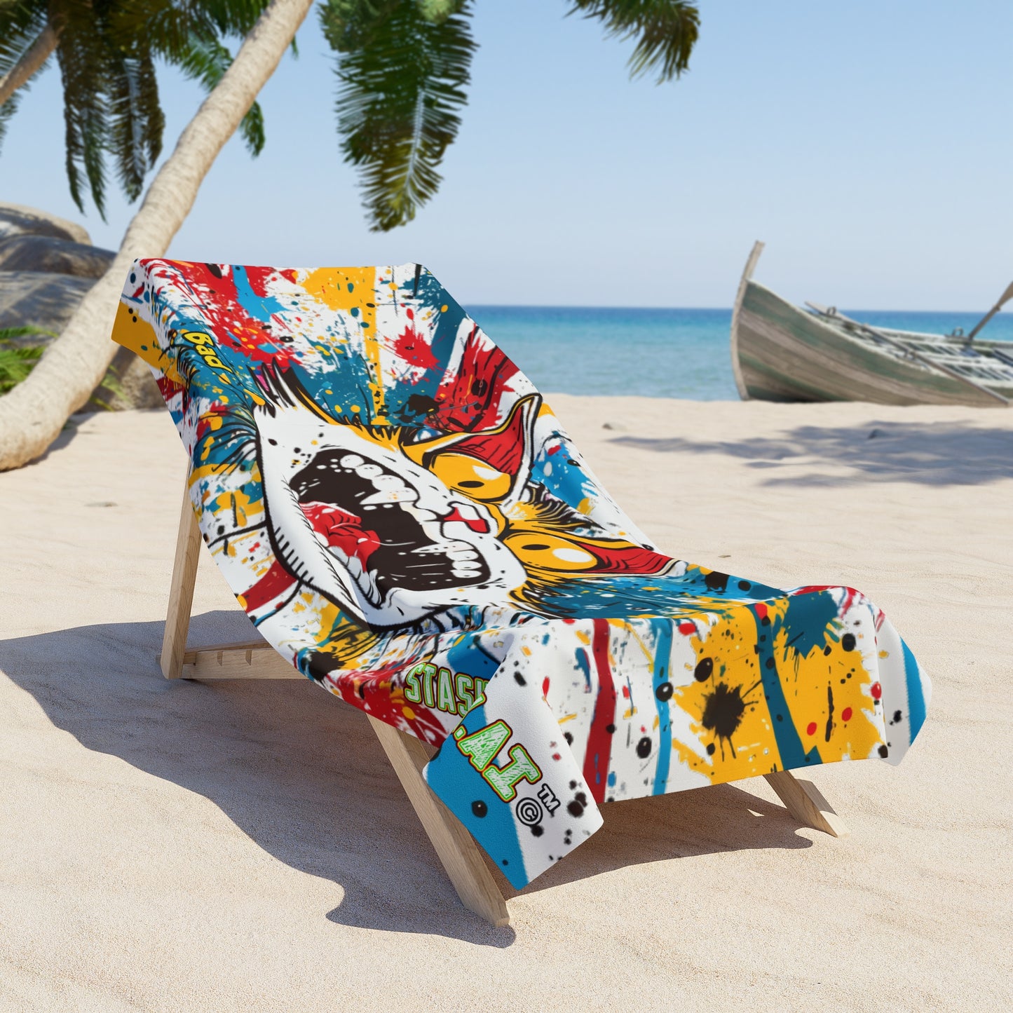 Beach Towel Bad Kitty Chaos Wild Anime Crazy Cat Towel – Vibrant Graffiti 001