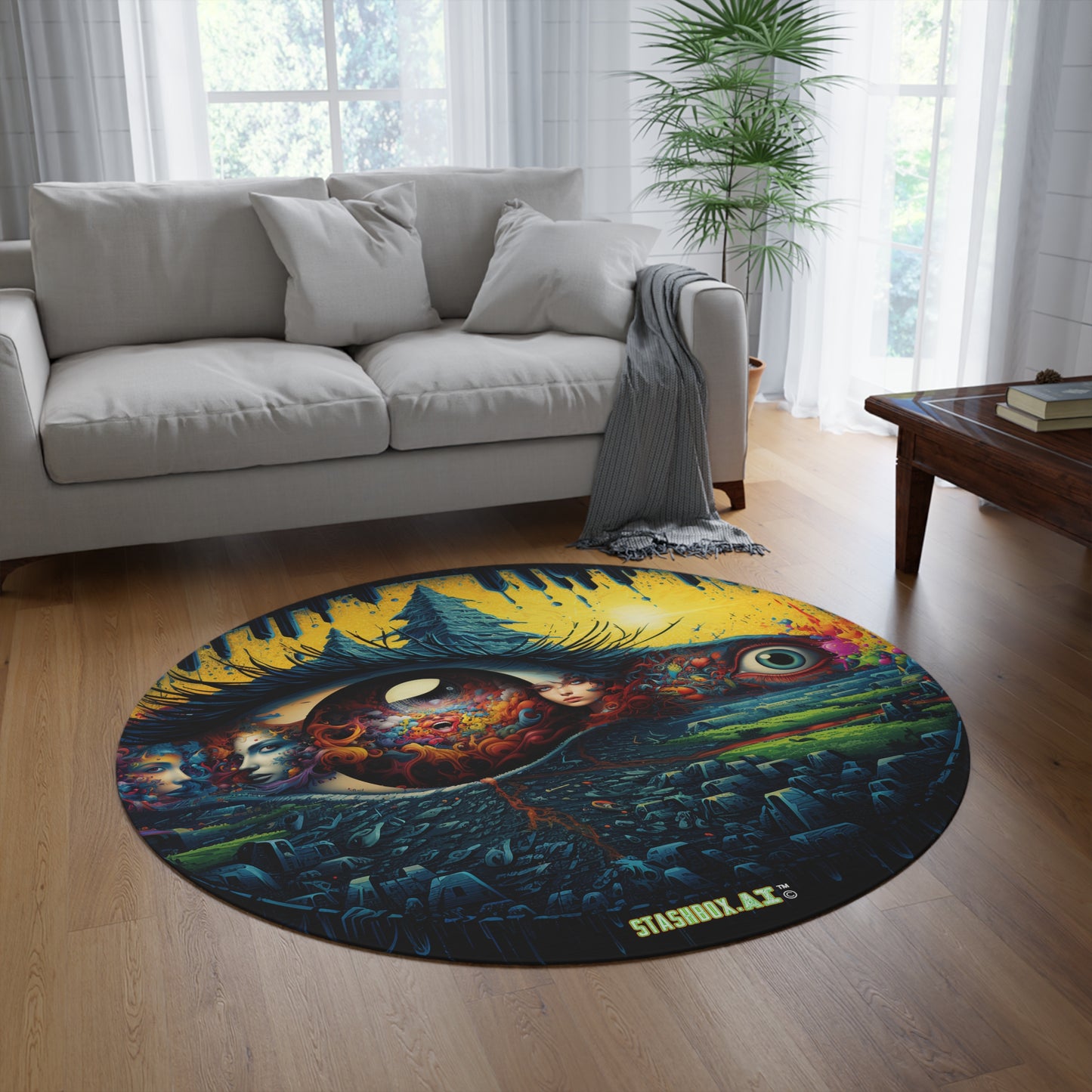 Round Rug Psychedelic Eyes Design 007