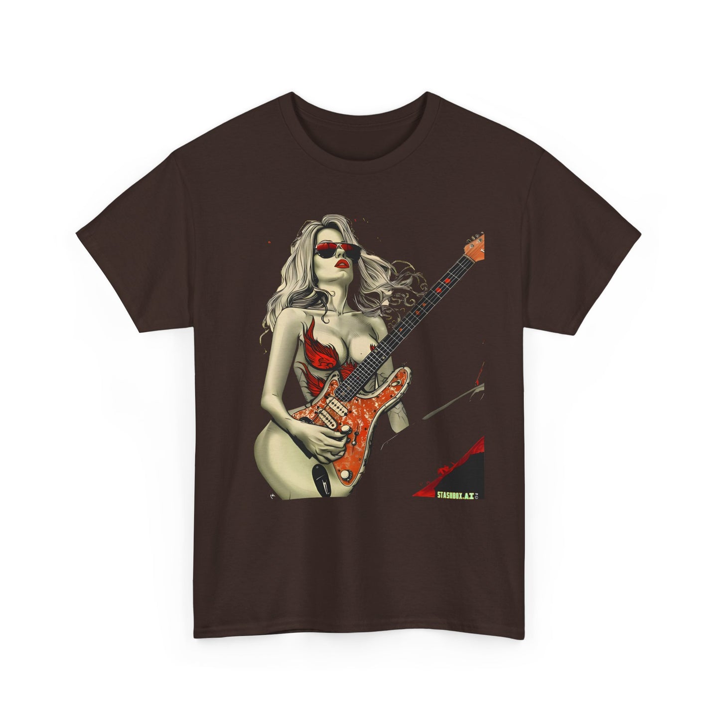 Unisex Heavy Cotton T-Shirt Girl Guitarist Rocking 004