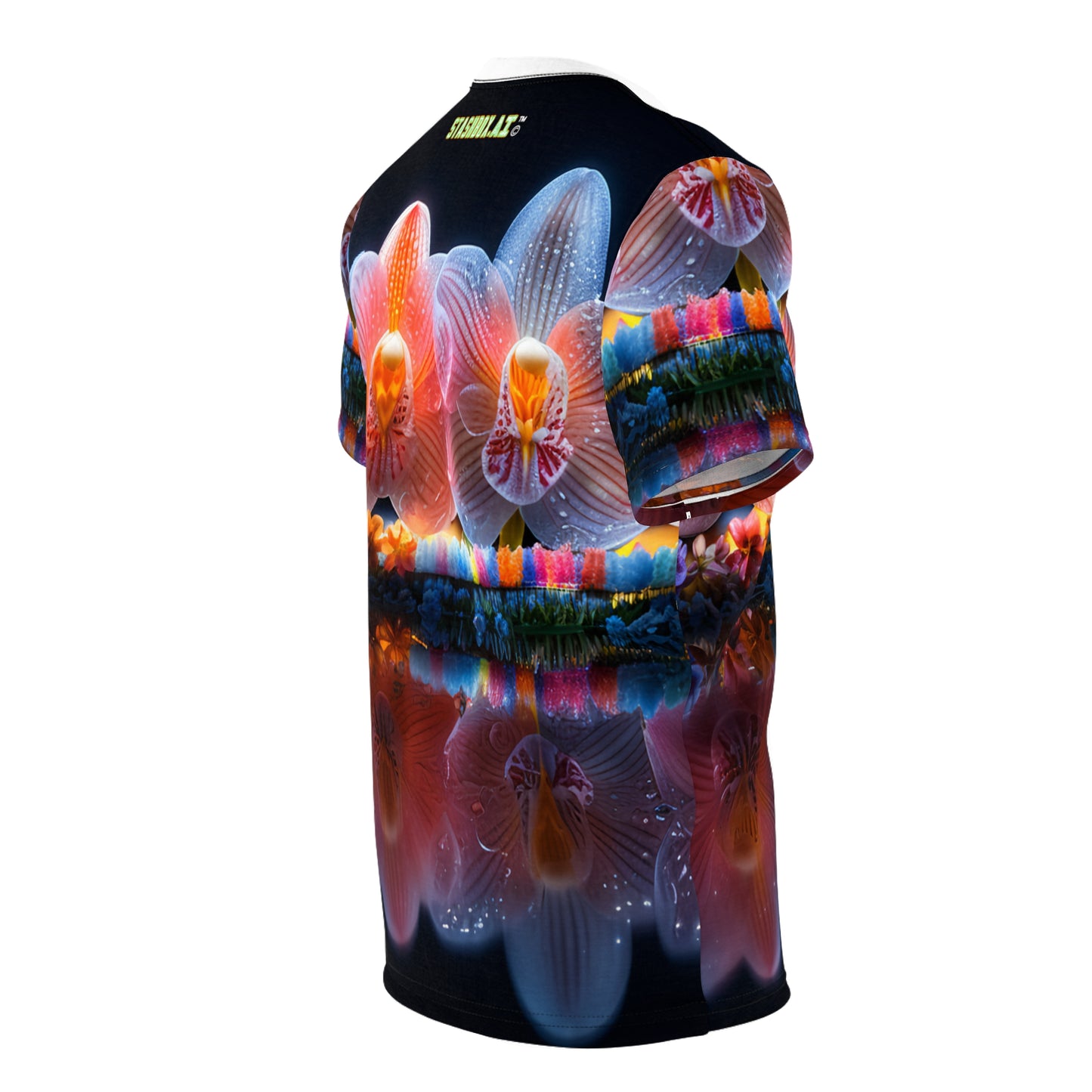 Unisex Cut & Sew Tee (AOP) Orchid Design 001