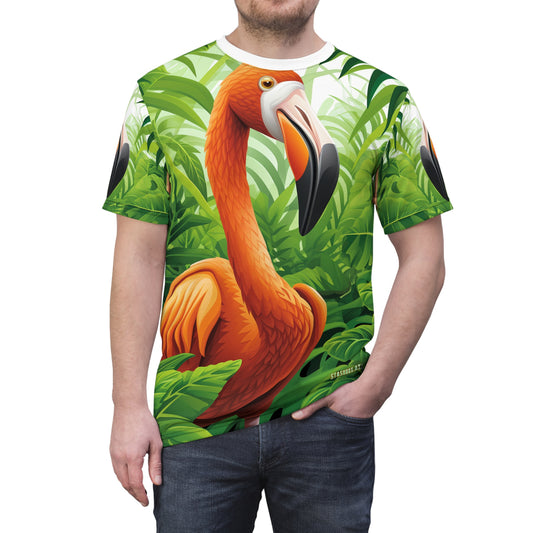 Unisex Cut & Sew TShirt (AOP) Flamingo Design 001