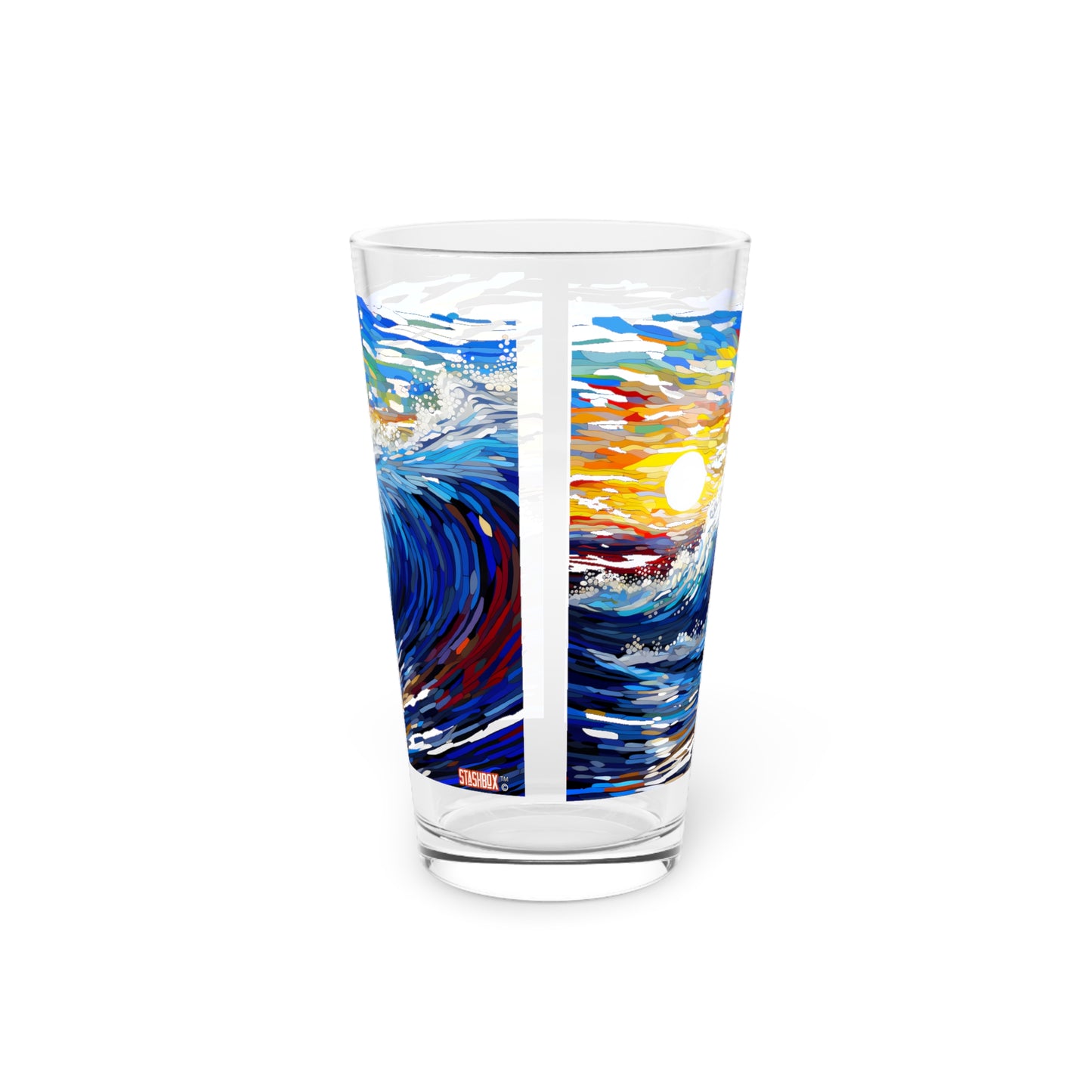 Pint Glass 16oz Huge Ocean Wave Paint by Number Style, Waves 056