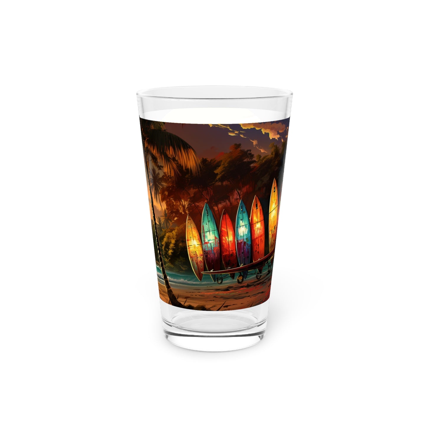 Surfboards & Waves on Tropical Beach Art Pint Glass, 16oz - Surfboards Design #007