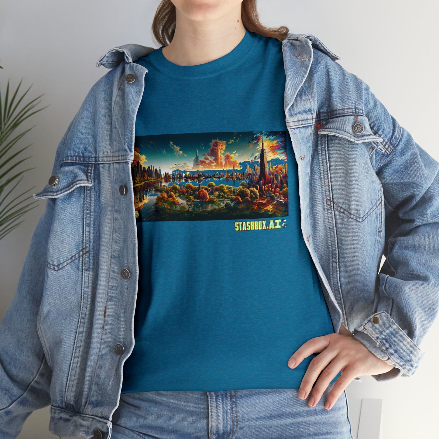 Unisex Heavy Cotton T-Shirt Dreamlike Illustration of a City New York 004