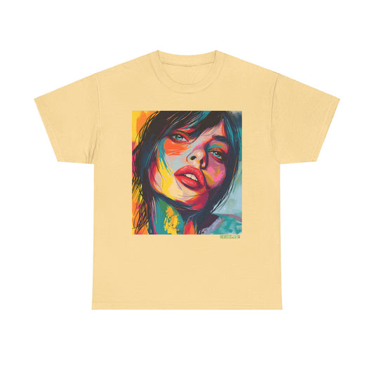 Unisex Heavy Cotton T-Shirt Beautiful Woman Drawn in Rainbow Ink 018