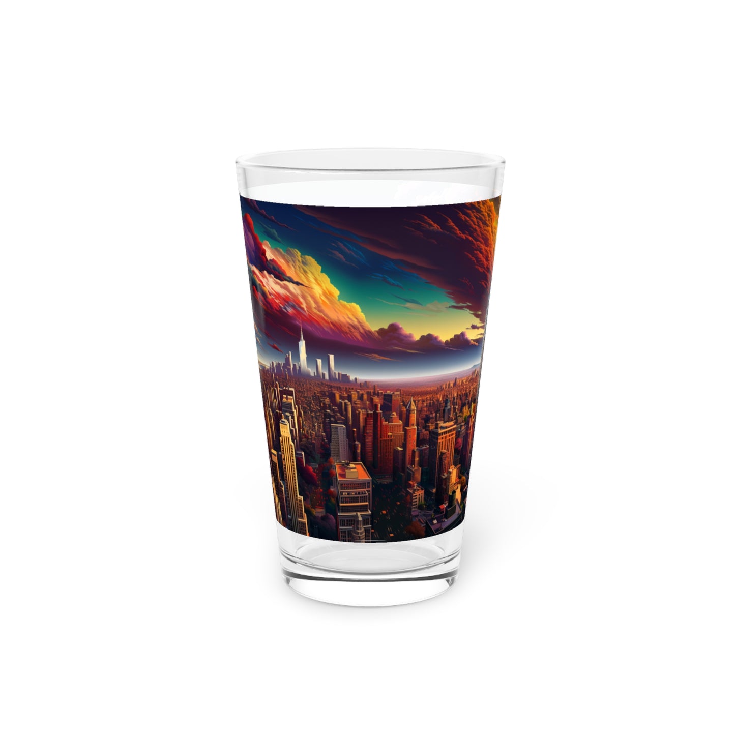 Urban Dreamscape Psychedelic City Pint Glass - Stashbox Exclusive Design - #UrbanFantasyGlass #VividDreamscape #StashboxArt