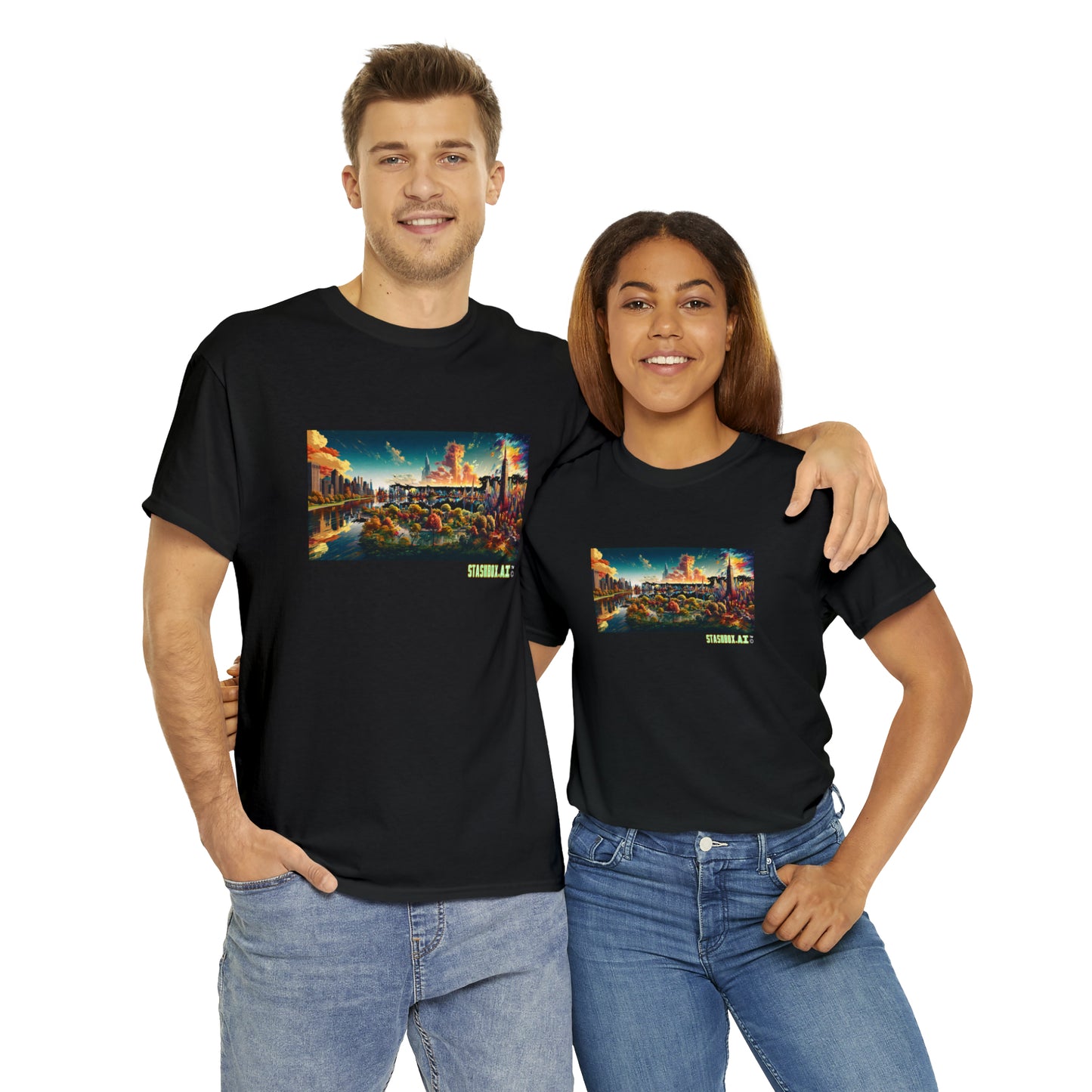 Unisex Heavy Cotton T-Shirt Dreamlike Illustration of a City New York 004