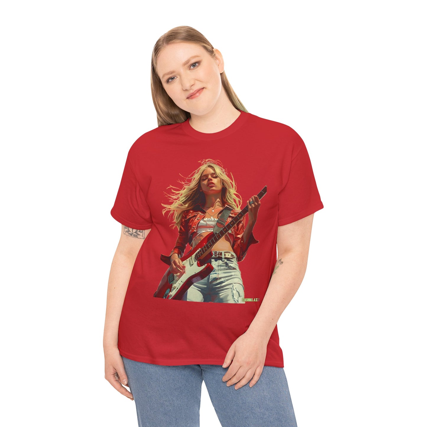 Unisex Heavy Cotton T-Shirt Girl Guitarist Rocking 013